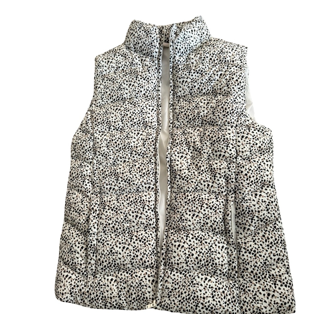 LOFT White & Black Speckled Cheetah Print Puffer Vest